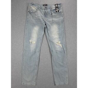 Encrypted Mens Size 34x32 Light Blue Wash Skinny Fit Denim Jeans Distressed